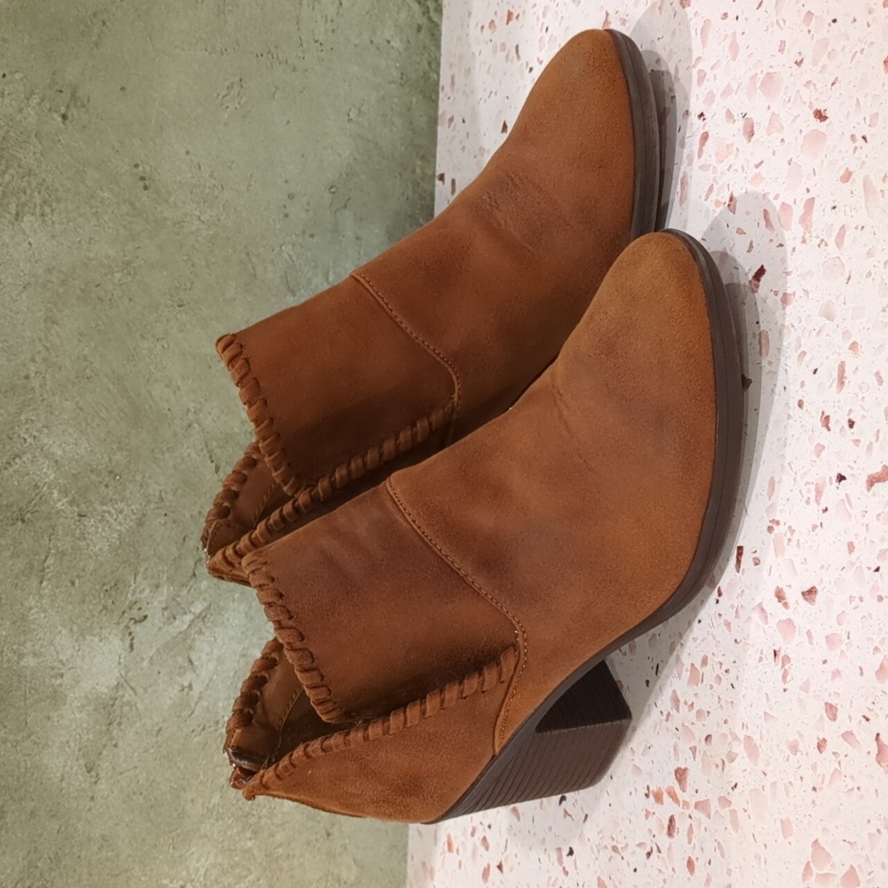 Sofft | Chestnut Lace Trim Booties Zipper Back 2.5" Chunky Heel | 8
